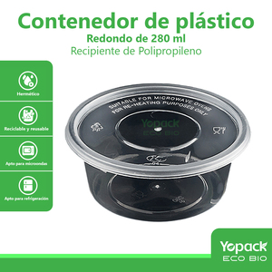 Contenitore rotondo in plastica da 280ML PP con coperchio piatto 300 pezzi spediti dal Messico - Product Image 2