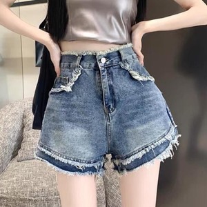 Pantalones cortos vaqueros informales de verano para mujer, pantalones vaqueros desgastados con dobladillo enrollado de cintura alta, pantalones cortos vaqueros rasgados - Product Image 3