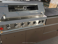 Grande armoire de cuisine moderne d'extérieur en acier inoxydable résistant aux intempéries avec portes vitrées, robinet, charnière, évier, prête à l'emploi pour appartement