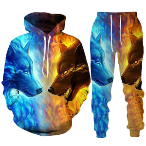 Ensemble de survêtement Dazzle Wolf imprimé 3D, ensemble de survêtement homme femme, sweat à capuche et pantalon, 2 pièces, streetwear hip hop - Product Image 5
