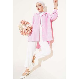 เสื้อเชิ้ตโอเวอร์ไซส์ลายทางลินดาสีชมพู - Product Image 3