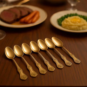 serving spoon hotel <b>cutlery</b> supply eco friendly brass utensils reusable metal spoon <b>vintage</b> brass flatware kitchen tableware - Product Image 5
