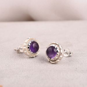 Hermoso pendiente de Plata de Ley 925 con amatista Gemstone Hanging Loop Chapado en plata Fine Stud Regalo de boda - Product Image 3