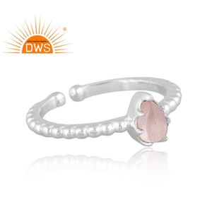 Hot Selling Fine Sterling Silver Natural Rose Quartz Gemstone <b>Adjustable</b> <b>Ring</b> Custom Jewelry Manufacturer - Product Image 1