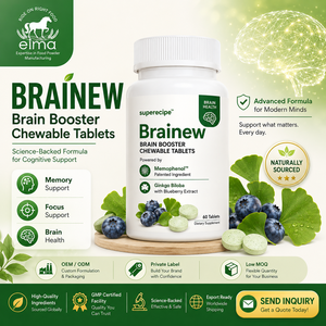 Comprimés à croquer Halal pour stimuler la concentration cérébrale, à base de feuille de sauge, de thé vert et d'extrait de fruits, soutien cognitif, fabrication en marque blanche OEM ODM - Product Image 1
