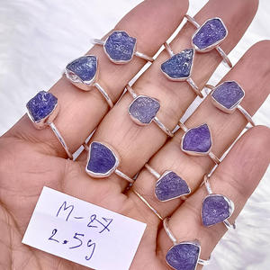 Anneaux en argent sterling avec pierre brute de tanzanite, prix de gros, anneaux en argent 925, bijoux estampés - Product Image 1