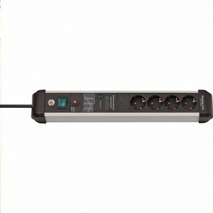 Premium-Protect-Line 16A 230V Black/Silver Power Strip with 4 <b>Sockets</b> - Product Image 2