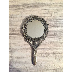 New Antique Design Hand <b>Mirror</b> Deluxe Quality Metal Material Silver Hand <b>Mirror</b> Suitable For <b>Makeup</b> Vanity Living Room Office - Product Image 3