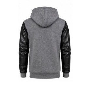 Premium Quality Customized Logo Solid Hooded Leather Sleeves Hoodies Fashion <b>Clothing</b> Long Sleeves Waterproof Windproof - Product Image 3