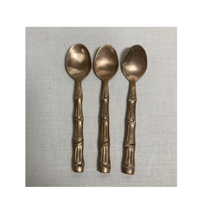 Latest Premium Cutlery Brass Spoon Hammered Design Handle for Hotels Tabletop Bamboo Handle Best Price - Product Image 4