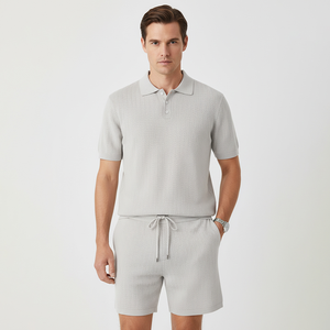 ชุดเซ็ตเสื้อโปโลถักผ้าฝ้ายผสมป่านสำหรับผู้ชาย สไตล์ลำลอง ใส่สบาย ระบายอากาศได้ดี เหมาะสำหรับฤดูร้อน - Product Image 1