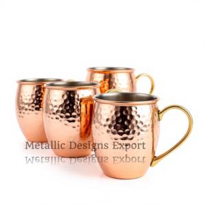 Premium 16oz Hammered Copper Moscow Mule Mugs Juego de 4 ecológicos con asas de latón pulido - Product Image 2