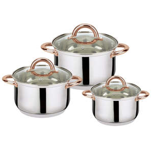 Set di Pentole in Acciaio Inox a 6 Pezzi dal Design Moderno, Pentole Durevoli con Coperchio in Vetro per Cucina Domestica, Confezione Personalizzata con Logo - Product Image 1