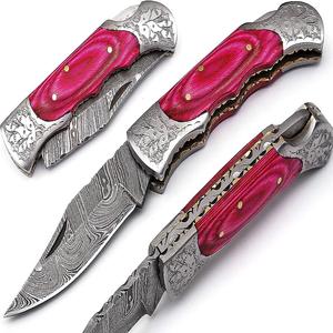 Outils manuels Couteau pliant d'extérieur Couteau pliant de camping avec traversins en argent et manche en bois de couleur - Product Image 1