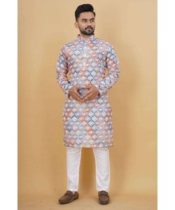 ThobeKurta verde de boda para hombre en tela de invierno con el último estilo corto Pathani y conjunto de pijama de algodón de pollo - Product Image 6