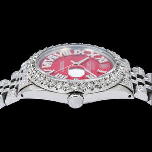 Montre d'affaires de luxe pour hommes en acier inoxydable cadran analogique mouvement japonais automatique Moissanite glacée diamant rouge résistant à l'eau - Product Image 3