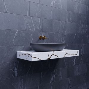 Meuble-lavabo de salle de bain en marbre naturel avec armoire, meuble de salle de bain en marbre turc - Product Image 1