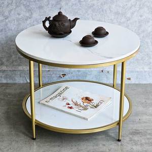 Modern Two-tiered <b>Sofa</b> <b>Table</b> with Stone Top & Iron Legs 60x60cm Living Room Furniture TT68274 - Product Image 4