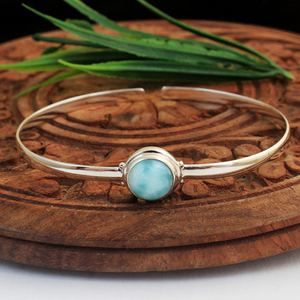 Bracelet jonc en argent sterling 925, élégant, bohème, améthyste, larimar, lapis-lazuli, diamant, perle, pierre précieuse - Product Image 3