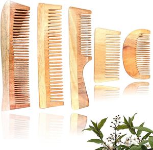 Peine de dientes anchos de madera de Neem de tendencia superior 2025 hecho a mano en la India peine de masaje de salón ecológico para control de caída de cabello caspa - Product Image 5