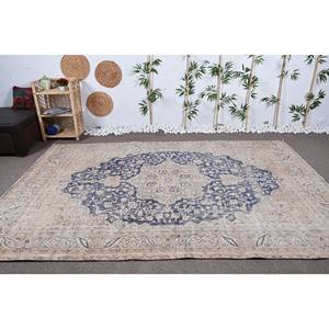 Tapis de patchwork turc en laine beige et bleu classique Tapis de salon 9x12 avec support en latex pour décorations de couloir - Product Image 1