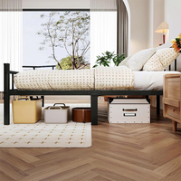 Cadre de lit en métal industriel taille Full/King avec tête et pied de lit en bois massif, plateforme de 14 pouces avec rangement