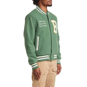 Chaqueta Varsity de Lana Verde para Hombre, con Logotipo B Bordado, Estilo Urbano, Ecológica, Transpirable, Corte Regular, Cuello Alto - Product Image 2
