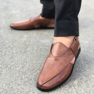 Premium Quality <b>Men</b> Brown Color Stylish Leather Peshawari Chappal in Wholesale Rate - Product Image 1