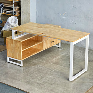 Contemporary BGD68063 Executive Desk with Rubber Wood Cabinet and Iron Legs <b>Office</b> Furniture <b>Computer</b> Table for Bedroom Use - Product Image 4
