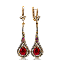 Ruby CZ pera gota diseño auténtico otomano venta al por mayor pendientes 925 joyería de plata esterlina
