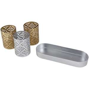 Ensemble de support votif de photophore en métal de fer de conception de fantaisie avec le plateau ovale multicolore pour le support votif de décor de Table de maison et de mariage - Product Image 2