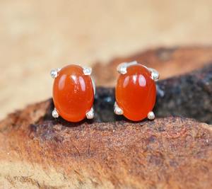 925สีแดงคาร์เนเลี่ยนต่างหูเม็ดเดี่ยวสีเงินสเตอริ่งอัญมณีธรรมชาติของขวัญแต่งงานวินเทจ - Product Image 2