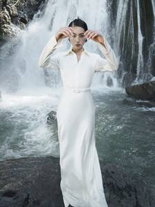 En stock vêtements pour femmes robe robe à manches longues robe de jour Audrey tissu de haute qualité vêtements pour femmes blanc fabricant vietnamien - Product Image 2