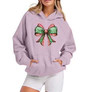 Sudaderas con capucha de hombro caído para mujer de nuevo estilo con acento de lazo Sudaderas acogedoras y elegantes para uso diario Estilo de calle informal - Product Image 4
