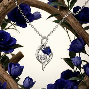 Collier personnalisé Jeulia Infinity avec 2 pierres de naissance en forme de cœur et noms, chaîne en moissanite plaquée or - Product Image 4