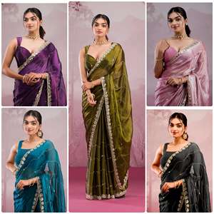 Tissu visqueux élégant et élégant Saree fantaisie de la boutique indienne le plus vendu Séquence exclusive Travail Sari Blouse Bollywood Parties - Product Image 2