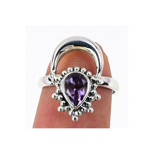 925 bague en argent Sterling massif avec pierre précieuse améthyste pierre de naissance OEM pour mariage saint valentin cadeau pour petite amie - Product Image 1