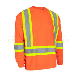 เสื้อที่มองเห็นได้สูงโลโก้ที่กําหนดเองสะท้อนแสงความปลอดภัย Hi Vis ผ้าไม้ไผ่ลูกเรือคอยาวแขนยาวความปลอดภัย Tee พร้อมกระเป๋าหน้าอก - Product Image 6