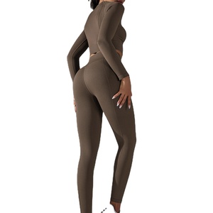 ชุดโยคะผู้หญิงสองชิ้น เสื้อแขนสั้น กางเกงเลกกิ้ง ผ้าฝ้ายแท้ 100% เป็นมิตรกับสิ่งแวดล้อม ระบายอากาศได้ดี ชุดออกกำลังกาย - Product Image 2