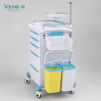 Chariot d'urgence avec étagère pour défibrillateur, chariot médical hospitalier en ABS, 5 tiroirs, poteau IV télescopique et verrouillage