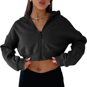 Fashionable Winter Custom Logo <b>Cropped</b> <b>Zip</b>-<b>Up</b> <b>Hoodie</b> for Women Full Sleeve Short <b>Cropped</b> Sports Top with Custom Printing - Product Image 3