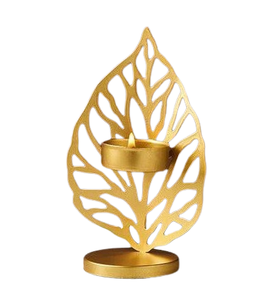 Porte-bougie chauffe-plat feuille fini or de Style classique Design personnalisé Bougeoir en aluminium doré décoratif pour la maison - Product Image 1