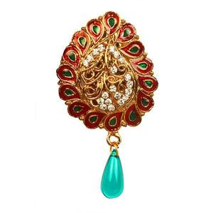 Kriaa Meenakari Broche Saree en pierre autrichienne Marron et vert en alliage de zinc-1500218 - Product Image 1