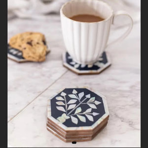 India's Hand-Crafted Mother of Pearl Resin Inlay <b>Coasters</b> by Craft Emporium Available in Multiple Colors-Mats & Pads - Product Image 1