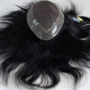 OME 100% Indien Remy sans colle respirant naturel délié confortable Mono Top PU Base dentelle avant toupet hommes vague d'eau/corps - Product Image 1