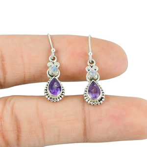 Boucles d'oreilles en argent sterling massif 925 avec pierre précieuse d'améthyste Meilleures boucles d'oreilles de créateurs pour femmes et filles Boucles d'oreilles pendantes Bijoux en argent - Product Image 1