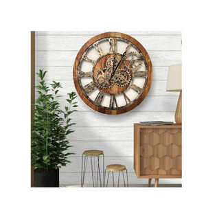 <span class=keywords><strong>Horloge</strong></span> murale 24 pouces <span class=keywords><strong>avec</strong></span> de vrais engrenages mobiles Vintage Brown - Product Image 2