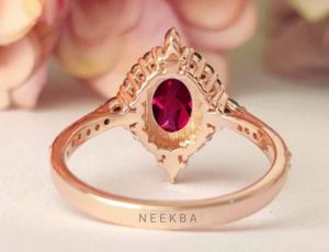 Anillo antiguo de rubí y espinela negra, 6*8mm, forma ovalada, rubí cultivado en laboratorio, anillo de compromiso de oro sólido de 10K, anillo de piedras preciosas Art Deco hecho a mano - Product Image 6