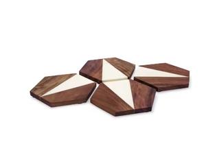 Lot de 4 sous-verres en bois d'acacia avec support pour la décoration intérieure Sous-verre en bois massif Sous-verre de luxe personnalisé pour boisson - Product Image 3