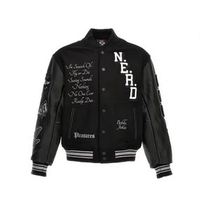 Logotipo personalizado de alta calidad Chenille bordado Patchwork Streetwear invierno Bomber Letterman hombres chaqueta de cuero Varsity para hombres - Product Image 5